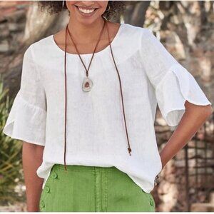 Sundance Women’s Willa Whisper Linen Top Blouse Size S Flutter Sleeve White New